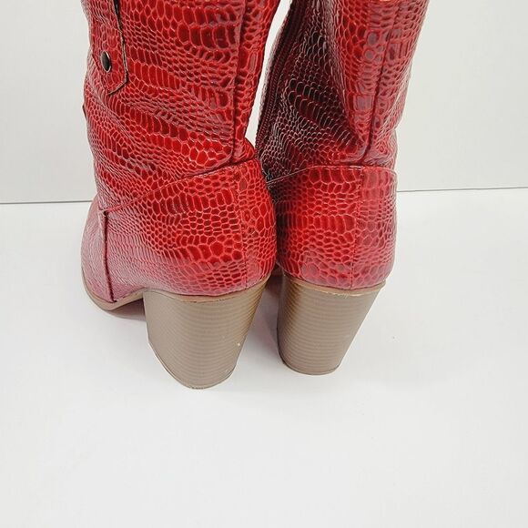 Nadia x FTF Red Faux Croc Nelly Cowgirl Boot Size 10W - Picture 5 of 8